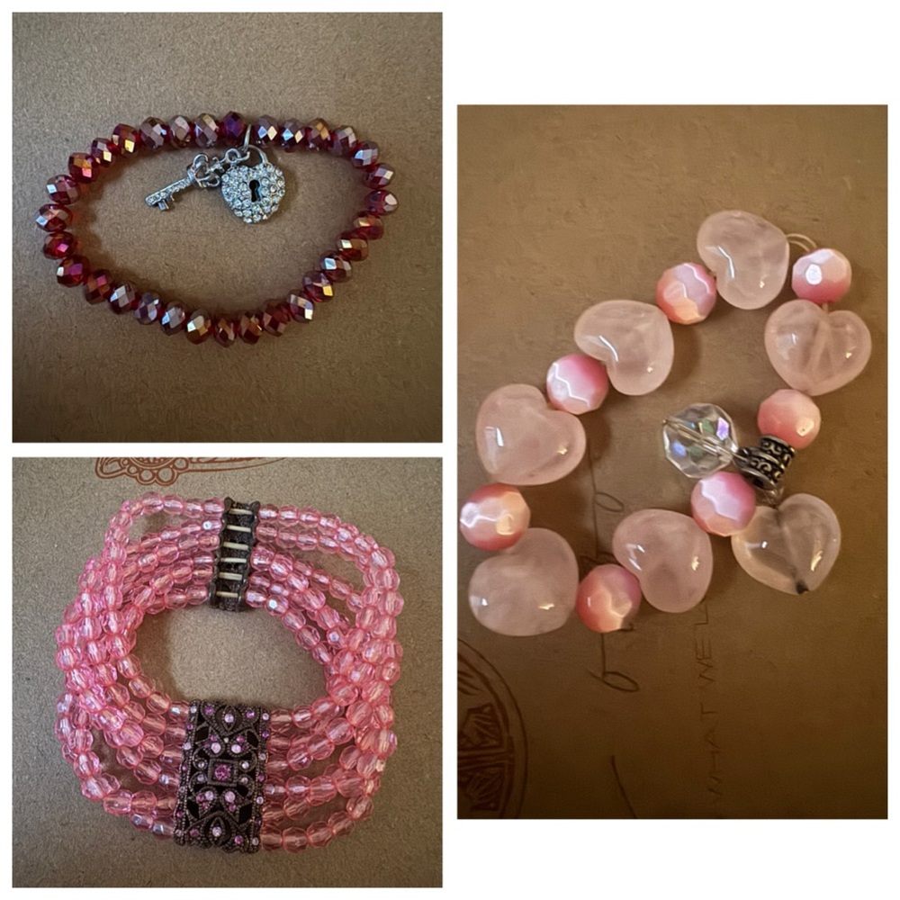 Pink Beaded Bracelets (set of 3)